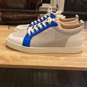 Christian Louboutin size 13 / 46 white and blue sneakers low top